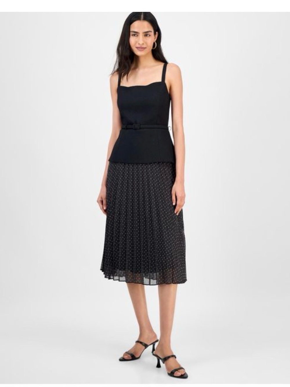 julia jordan Black Polka Dot Pleated Midi Skirt